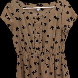 Old Navy brown dress with black birds, size medium